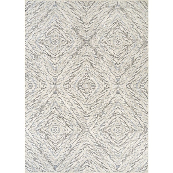 Liguria Levanto Aqua Blue 7 ft. x 10 ft. High-Low Geometric Diamond Indoor/Outdoor Area Rug
