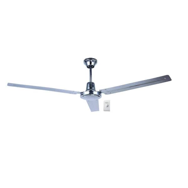 56 In Indoor Chrome Industrial Fan, Home Depot 3 Blade Ceiling Fan