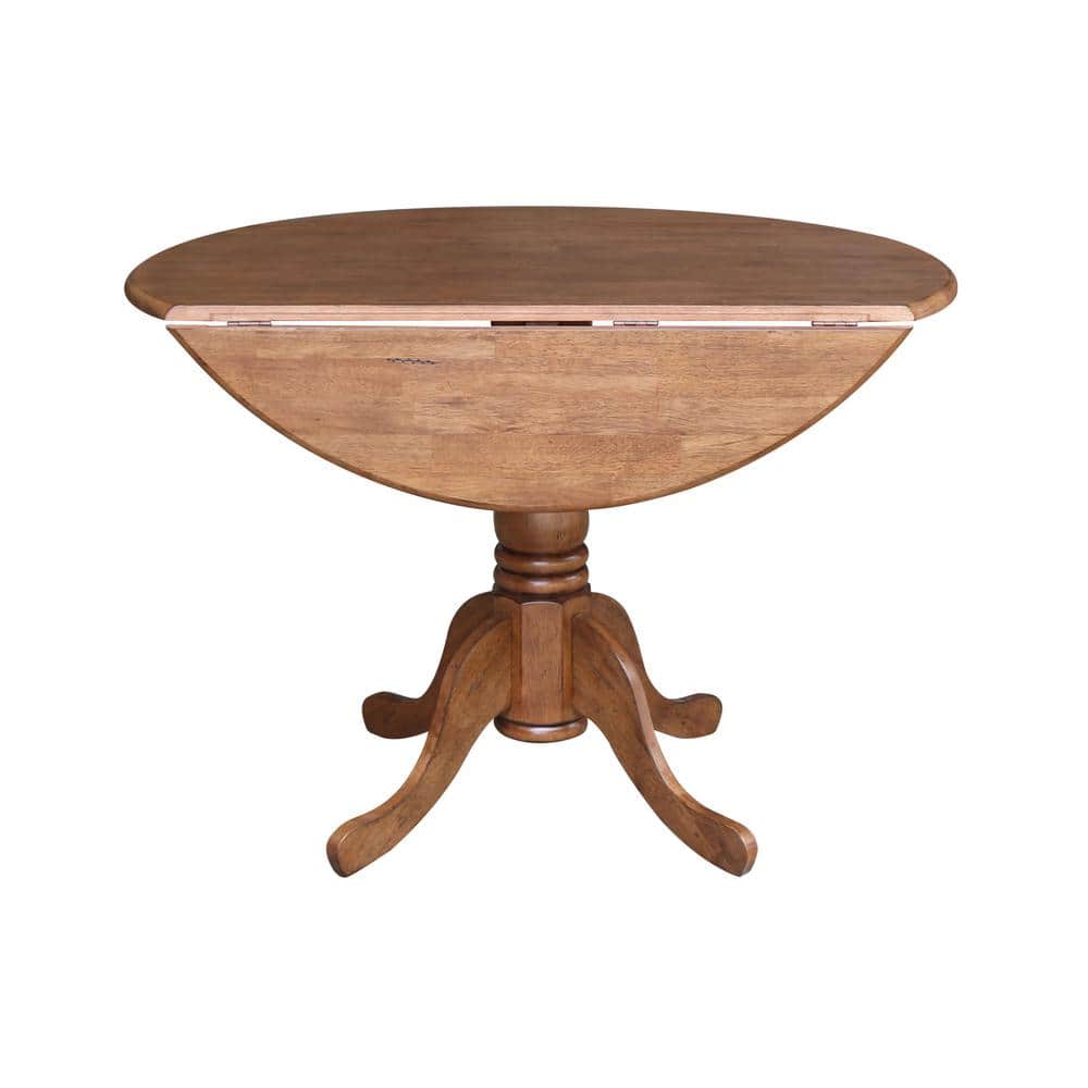 42" Distressed Oak Round Extendable Wood Dining Table