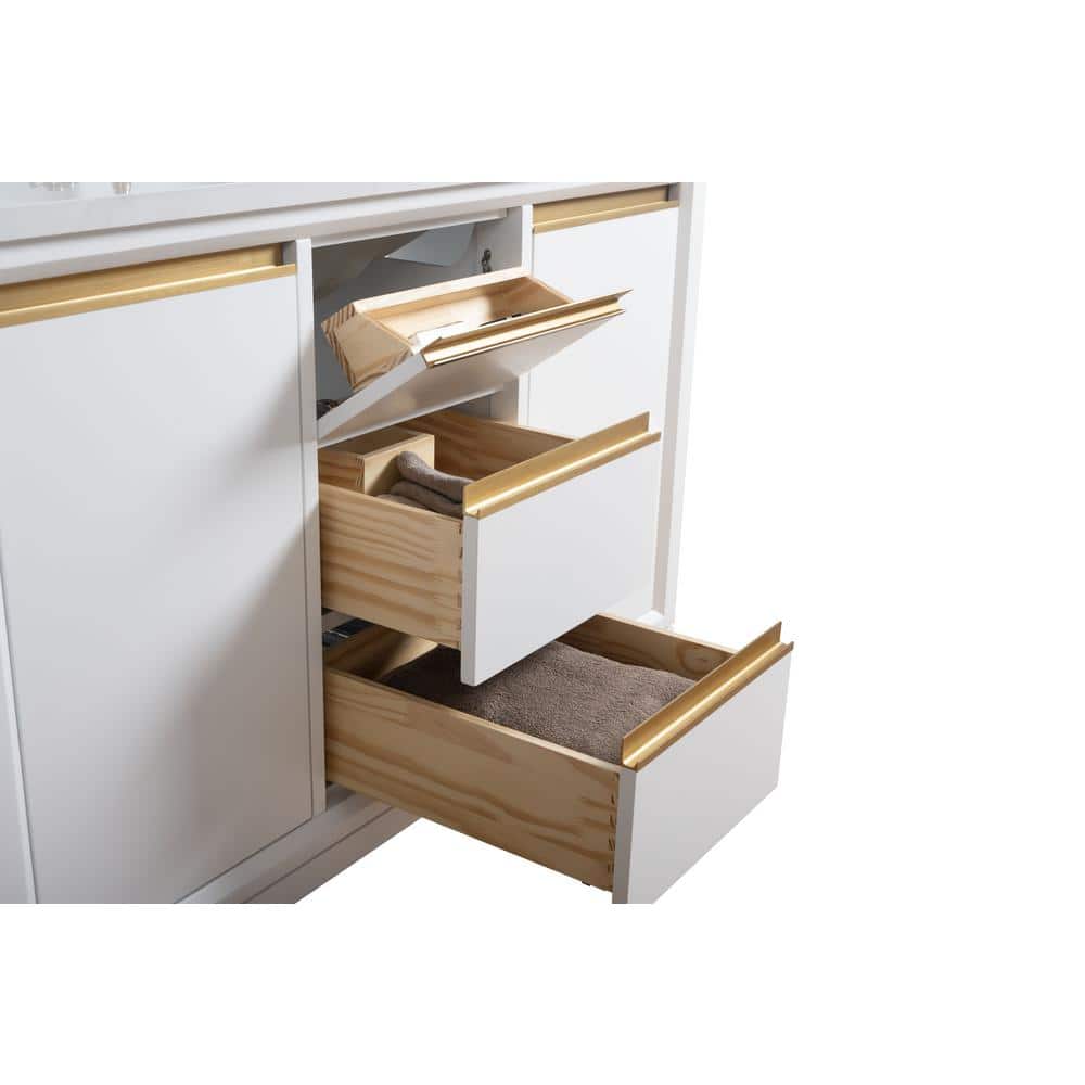 48" White MDF Freestanding Bathroom Vanity with Gold Accents