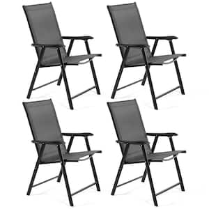 Patio Black Folding Steel Outdoor Dining Chair Set of 4