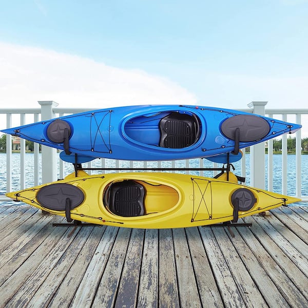 RAXGO Deluxe 2 Kayak + Paddle, Kayak Storage Rack, Indoor and Outdoor  Freestanding Kayak Rack RGFSKRWP - The Home Depot