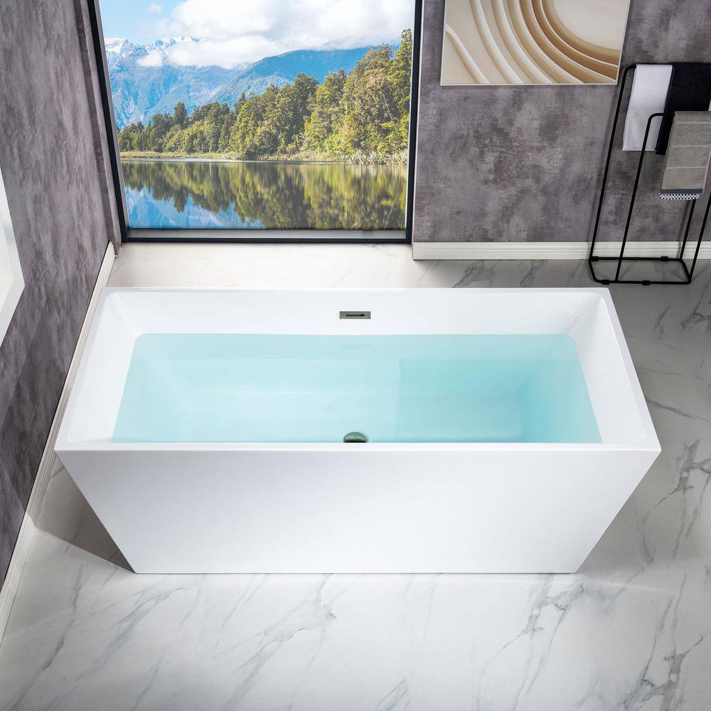 67" x 32" Freestanding Soaking Acrylic Rectangular Bathtub, Non-Slip Design