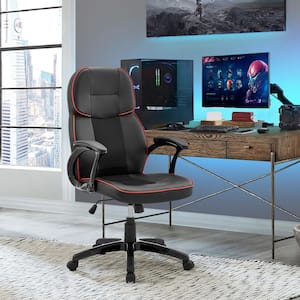 Bender Red and Black Upholstery Black Finish Faux Leather Gaming Chair with Arms