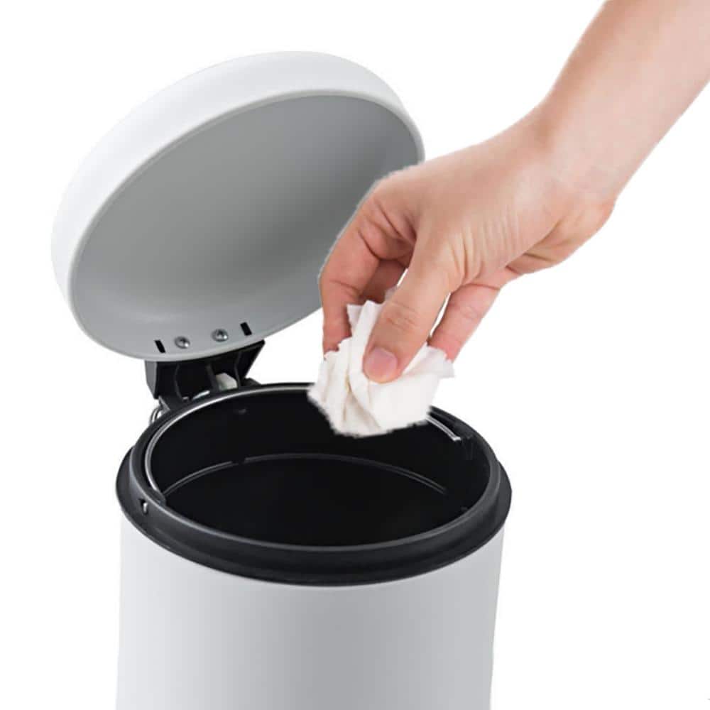 White Metal Soft Close Lid Bathroom Pedal Trash Can, 3 Liters