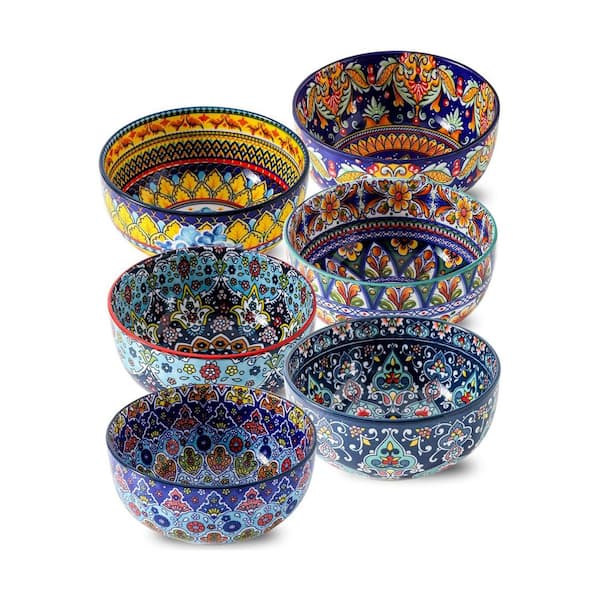 26 fl. oz. Colorful Multicolor Ceramic Soup and Cereal Bowls Kitchen Dinnerware (Set of 6) Dishwasher Microwave Safe
