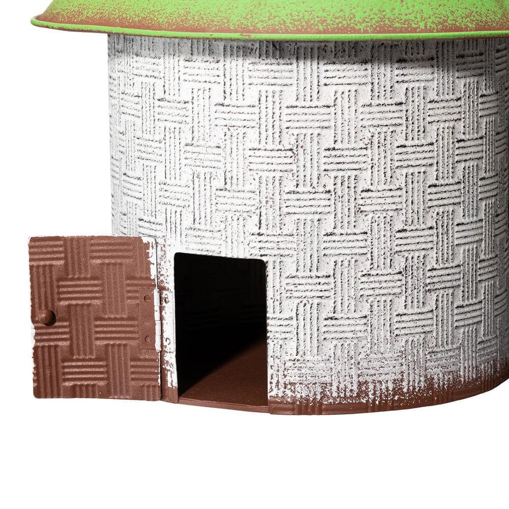 Distressed Metal Cottage Birdhouse with 3D Flowers and Butterfly