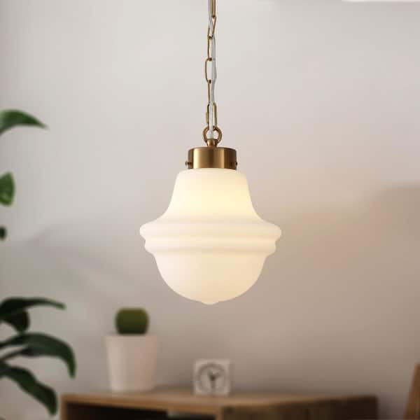 1-Light Brass Hanging Linear Ceiling Light Globe Glass Foyer Pendant Light for Kitchen Island