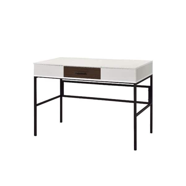 22 in. Rectangular White and Black Wood Top 1-Drawer Writing Desk with 2 Hinged Top Storage Compartments