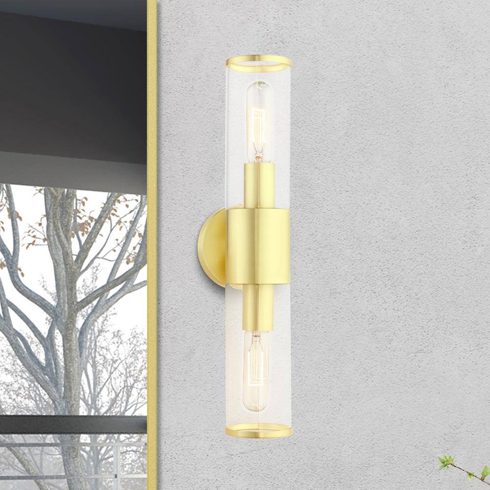 Bancroft Satin Brass 2-Light Vanity with Clear Glass Shades
