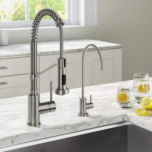 Bolden Single Handle Pull-Down Kitchen Faucet and Purita Beverage Faucet in Spot Free Stainless Steel