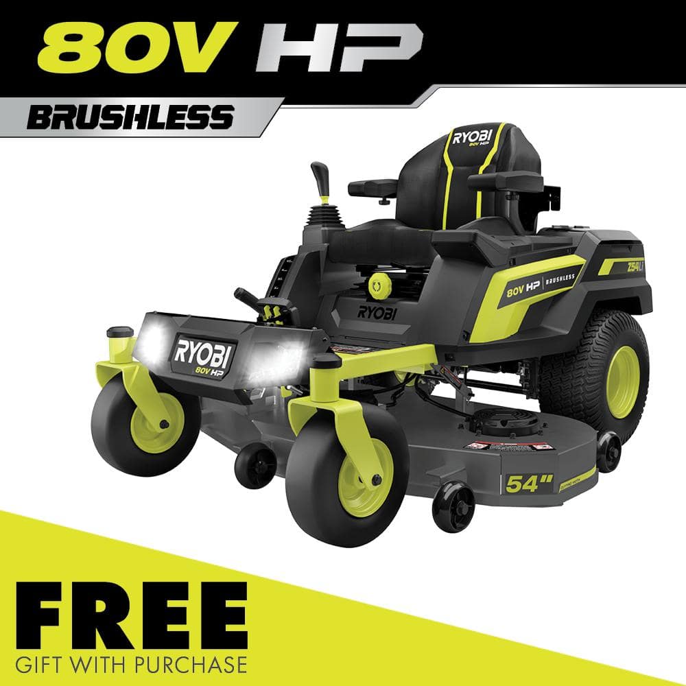 RYOBI 80V HP Brushless 54 in. Battery Electric Cordless Zero Turn Riding  Mower (3) 80V Batteries (4) 40V Batteries and Charger RYRM8034 - The Home