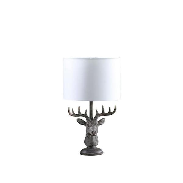 18 in. Stag Elk Deer Bust Rustic Gray Polynesian Table Lamp
