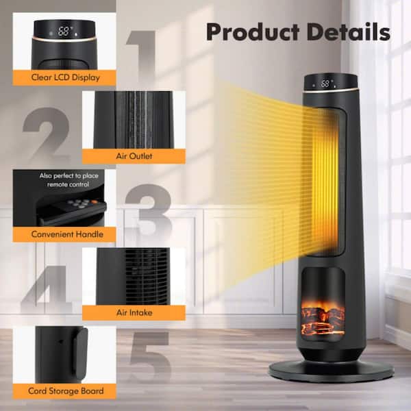 Space Heater Large Room, 29'' Ceramic Tower Heaters with Remote, Adjustable  Thermostat, Overheating & Tip-over Protection, 1-12H Timer, Portable