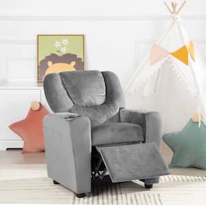 Gray/Microfiber Recline, Relax, Rule Kids' Comfort Champions, Push Back Kids Recliner Chair with Footrest & Cup Holders