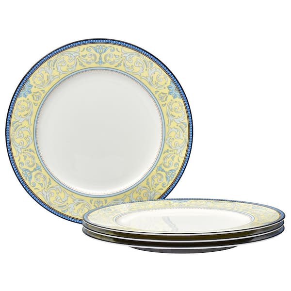 Menorca Palace 10.75 in. (Blue/Yellow) Bone China Dinner Plates, (Set of 4)