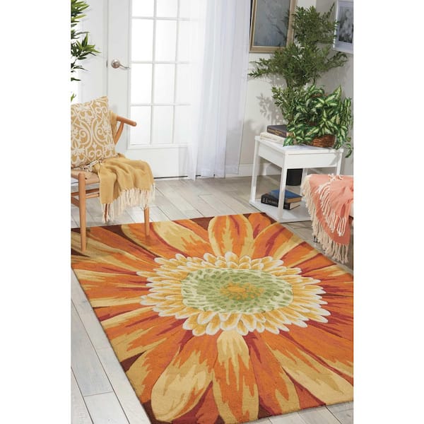 3 ft. x 4 ft. Orange and Yellow Floral Hand Carved Handmade Area Rug