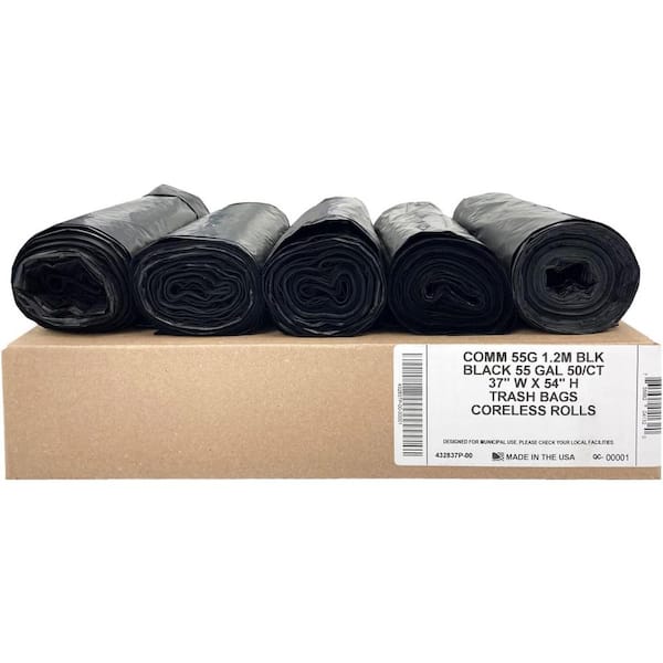 Heavy Duty 55 Gal.Black Trash Bags-(Value 50-Pack)-1.5 MIL Equivalent Industrial Strength Plastic 37 in. x 54 in.