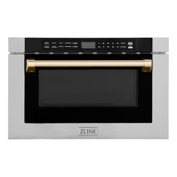 Autograph Edition 24 in. 1000-Watt Built-In Microwave Drawer in Stainless Steel & Traditional Polished Gold Handle