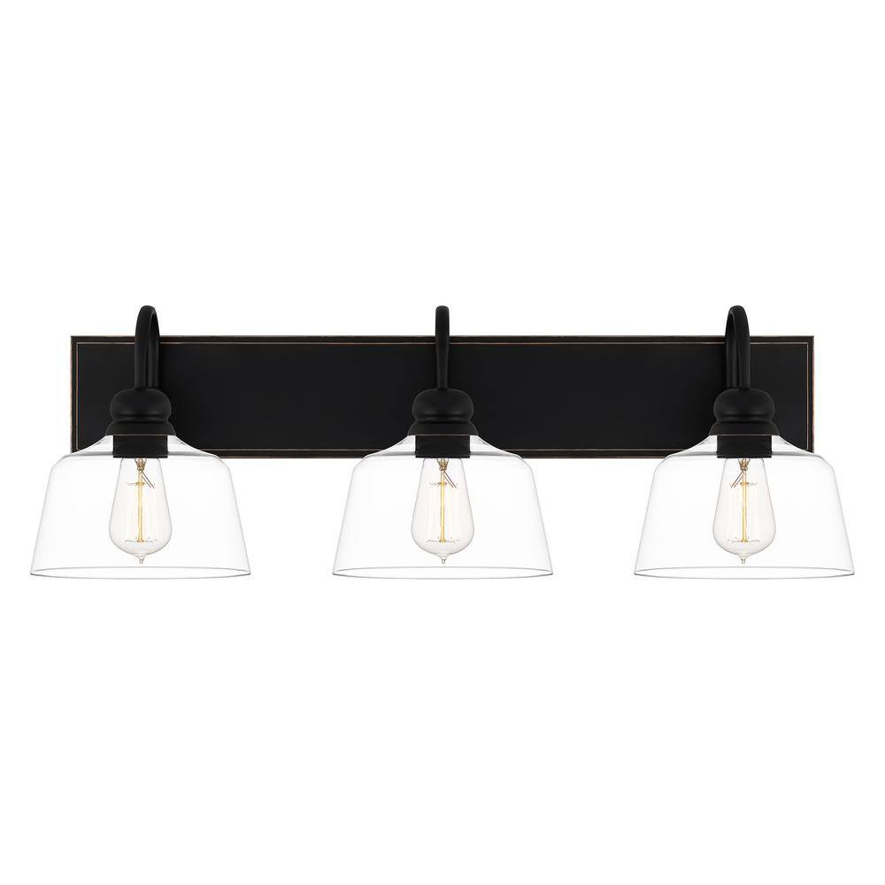 ASHLEY HARBOUR COLLECTION Riker 30 in. 3Light Matte Black Vanity Light
