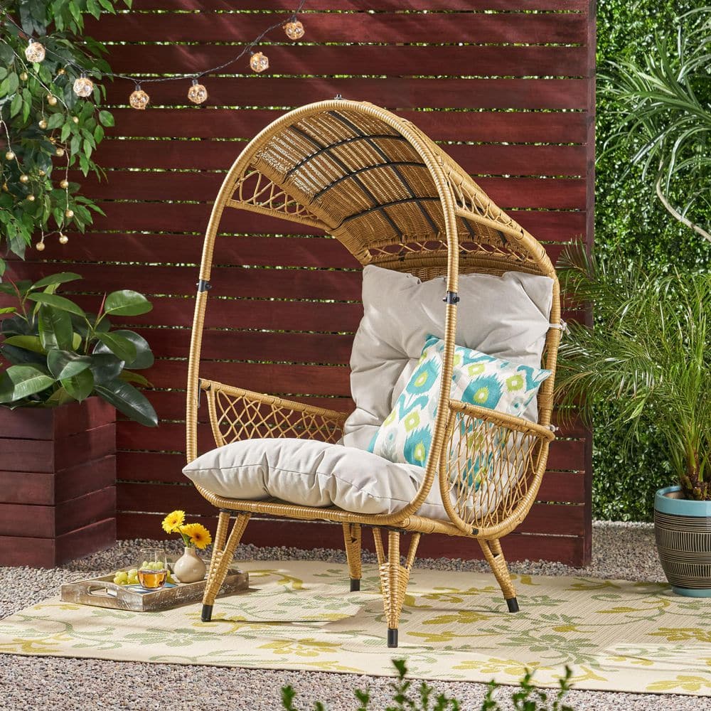 Brown Wicker Outdoor Lounge Chair, Standing Basket Chair, Outdoor