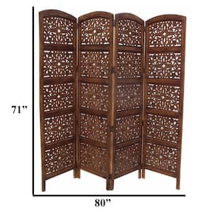 Handmade Foldable 4-Panel Brown Wooden Partition Screen Room Divider