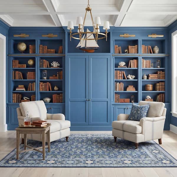 Maribel Dark Blue 10 ft. x 13 ft. Floral Indoor Area Rug