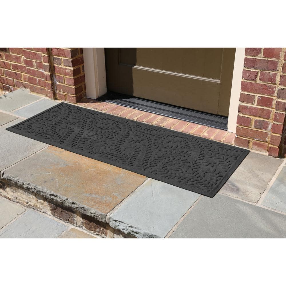 Eco-Friendly Swirl Branches Charcoal Polypropylene Outdoor Runner Mat 22x60