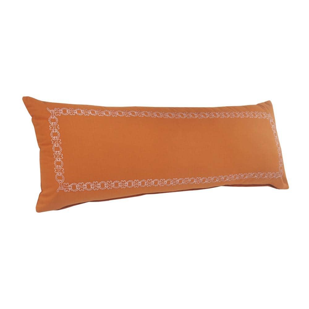 Cinnamon Embroidered Border Rectangular Lumbar Pillow, 14" x 36"