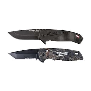 3 in. Hardline D2 Steel Smooth Blade Pocket Folding Knife with FASTBACK Camo Stainless Steel Folding Knife (2-Piece)