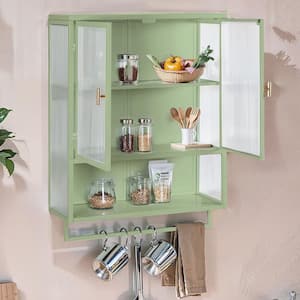 23.6 in. W x 9 in. D x 30.7 in. H Bathroom Storage Wall Cabinet in Green with Open Shelf and Towel Rack Accent Cabinet
