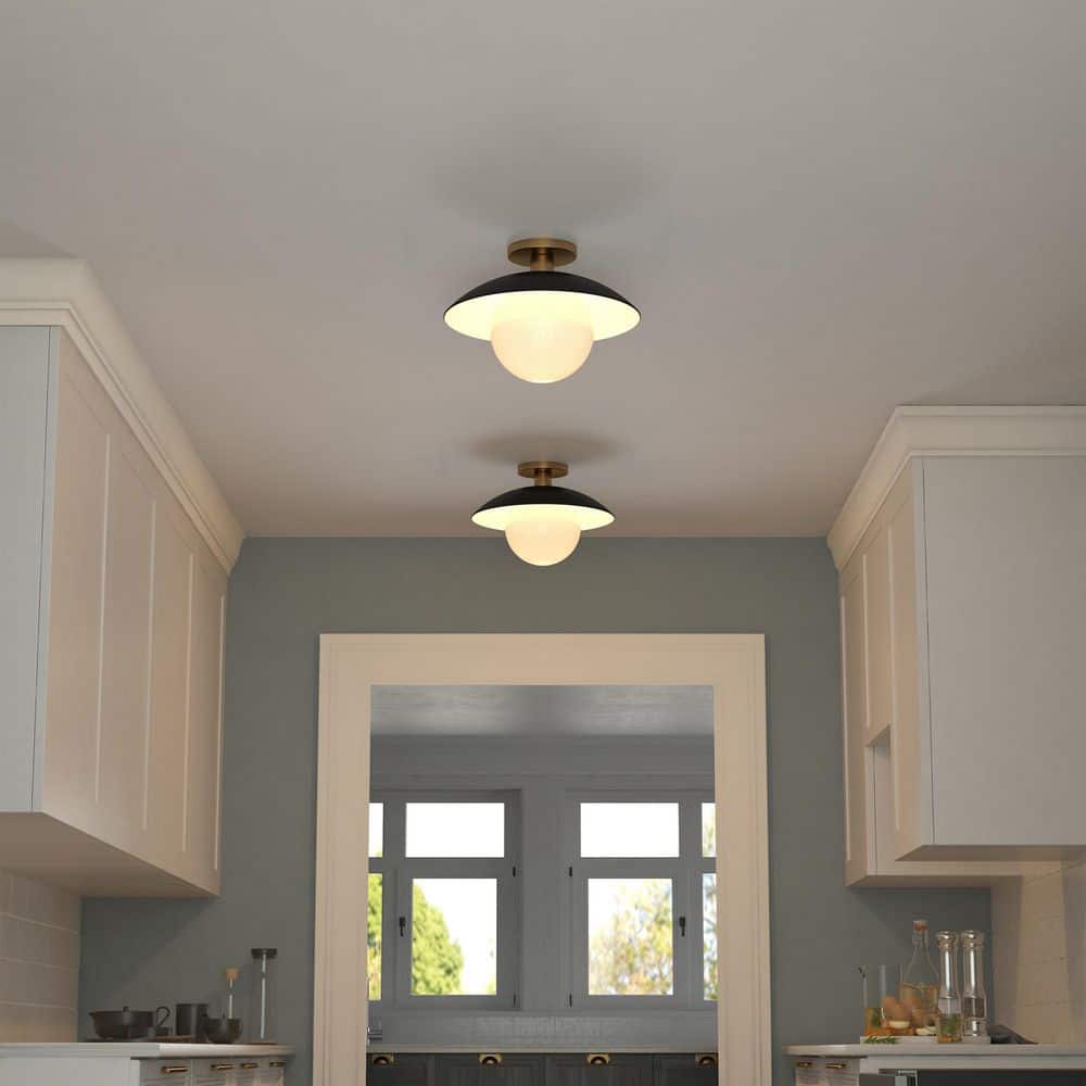 Alvia 14.5" Matte Black and Brass Semi Flush Mount Light