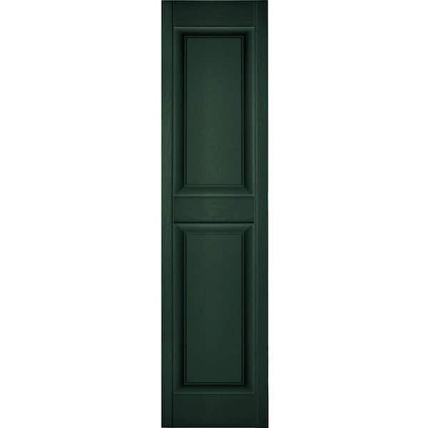 Ekena Millwork 14-1/2 in. x 38 in. Lifetime Vinyl TailorMade Two Equal Raised Panel Shutters Pair Midnight Green