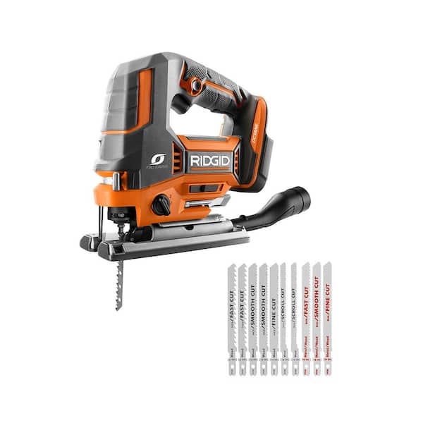 RIDGID R8832B-A14AK101 18V OCTANE Brushless Cordless Jig Saw (Tool Only) with All Purpose Jig Saw Blade Set (10-Piece) - 1