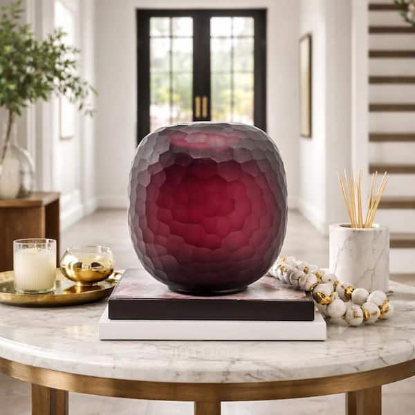 Purple 10 in. Oval Geometric Glass Vase