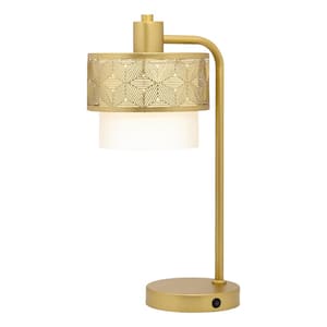 Sloane 19.5 in. Gold-Painted Metal Candlestick Table Lamp with Gold Metal and White Fabric Drum Shade