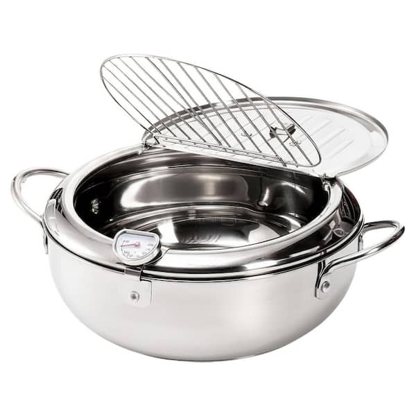3.4 qt. Stainless Steel Stock Pot in Silver with Lid and Thermometer for Deep Frying and Precise Temperature Control