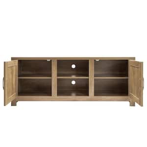 57.87 in.Grey TV Stand TV Cabinet with 2 Barn Door and Open Shelves Fits TV's up to 65 in. with Cable Management