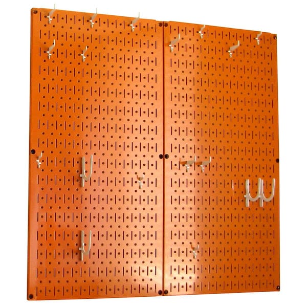 Wall Control Kitchen Pegboard 32 in. x 32 in. Metal Peg Board Pantry Organizer Kitchen Pot Rack Orange Pegboard and White Peg Hooks