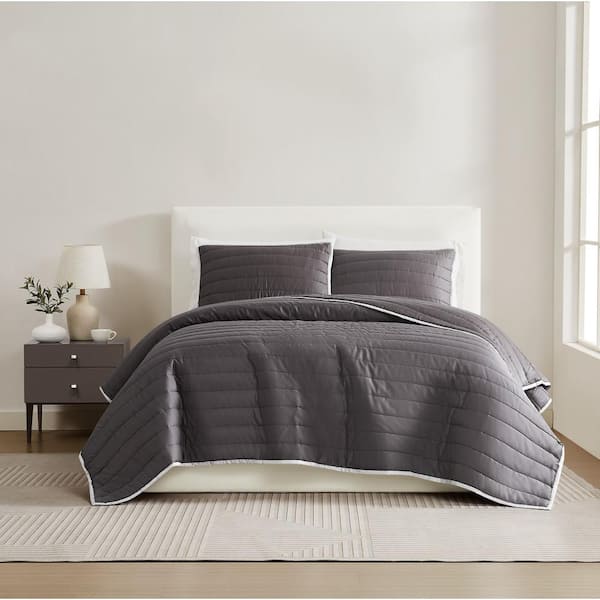 Christian Siriano Cotton Sateen 310 TC Dark Grey Full/Queen 3 Piece Quilt Set