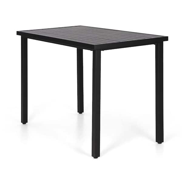 PHI VILLA Black Patio Rectangle Metal Bar Height Outdoor Dining Table ...