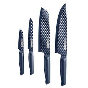 Sharp Stone Nonstick Stainless Steel Cutlery, 4-Piece Set including Chef Santoku Serrated and Pairing Knives with Covers