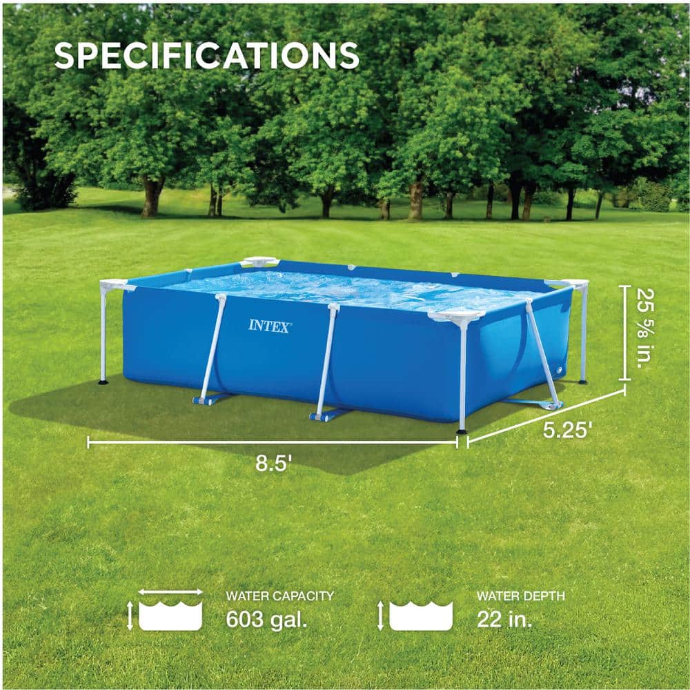 Intex 8.5ft x 5.3ft Blue Rectangular Frame Above Ground Pool