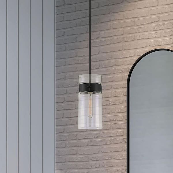 Midnight LA 60-Watt 1-Light Matte Black Modern Pendant Light with Clear Glass Dual Shade and No Bulbs Included