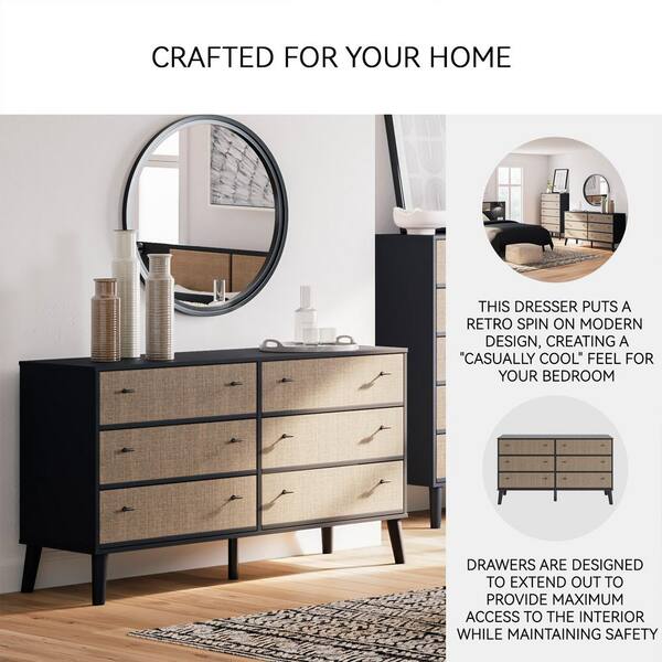 black brown 6 drawer dresser Walnut And Black 6 Drawer Dresser Walnut Black Bedroom Modern Particle Board