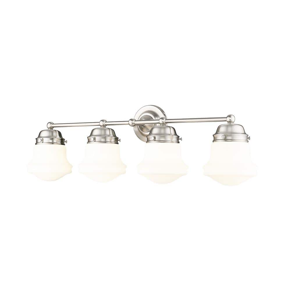 Vaughn 31.5 in. 4-Light Brushed Nickel Vanity-Light with Matte Opal ...