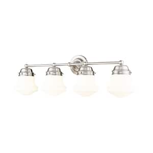 Vaughn 31.5 in. 4-Light Brushed Nickel Vanity-Light with Matte Opal Glass Shade with No Bulbs Included