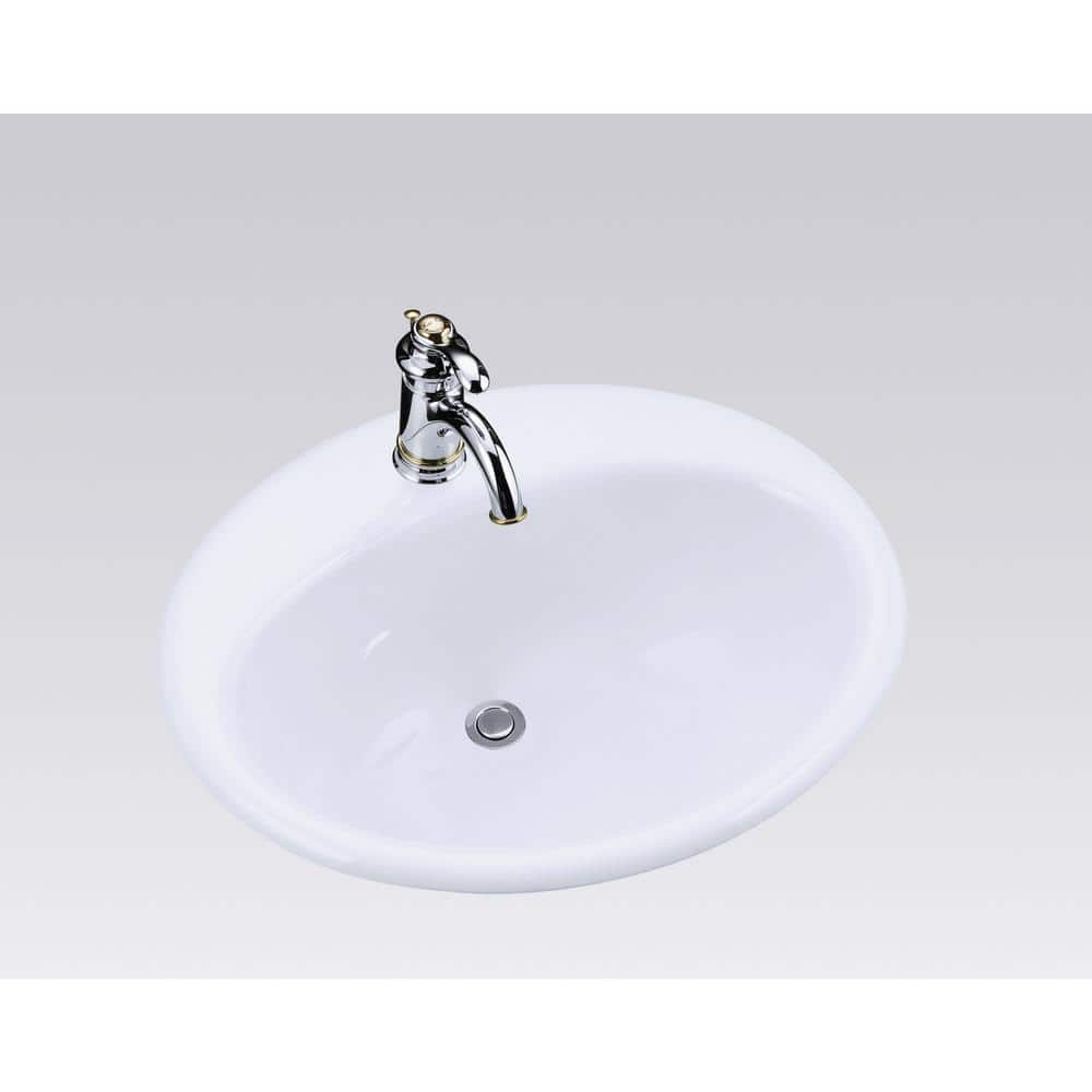 Farmington White Cast Iron Oval Drop-In Bathroom Sink