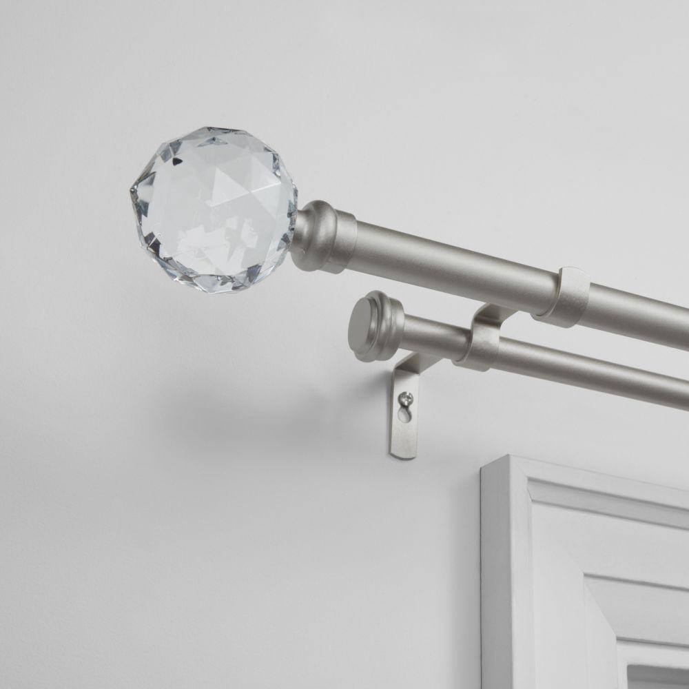 Crystal Ball Double Curtain Rod with Clear Acrylic Finials