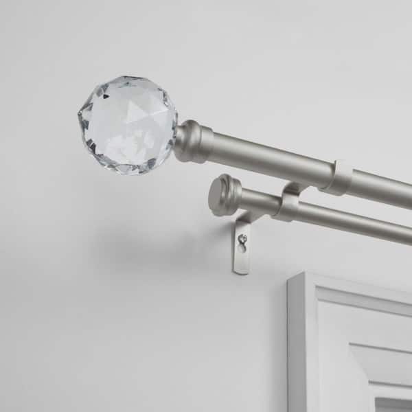 Crystal Ball Double 66 in. - 120 in. Adjustable 3/4 in. Double Curtain Rod Kit in Matte Silver with Finial